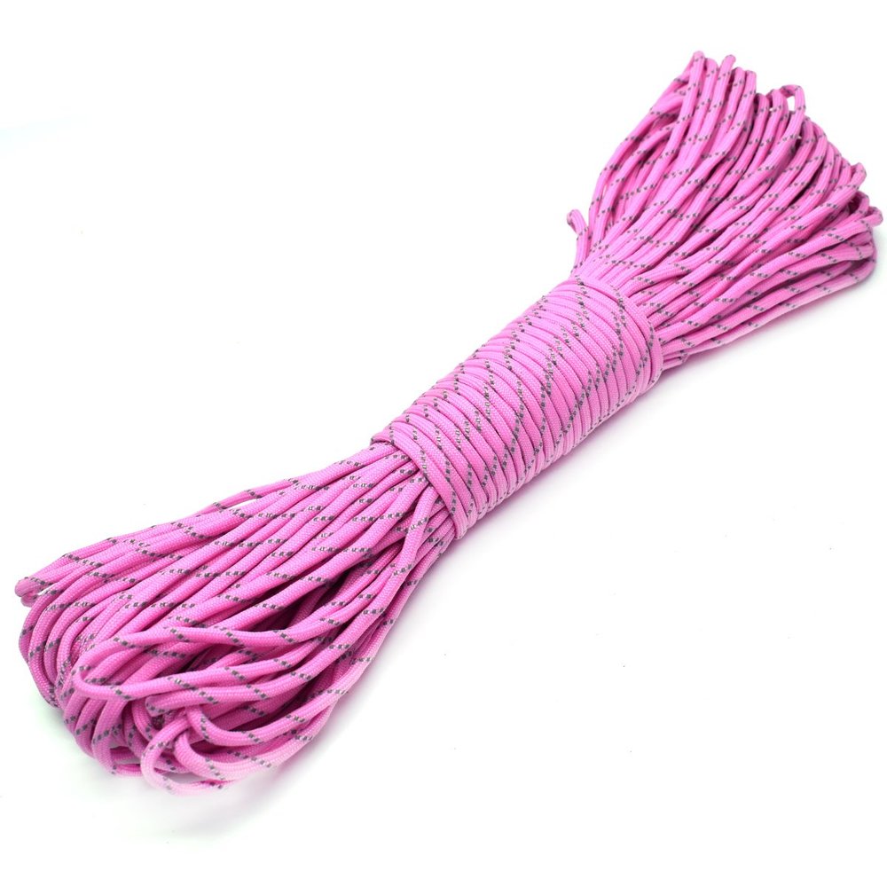 100FT Reflective Paracord 7 Core Parachute Cord (6# Light Pink)