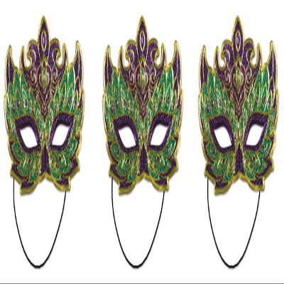 Beistle 3Piece Mardi Gras Costume Masks (Green/Gold/Purple)