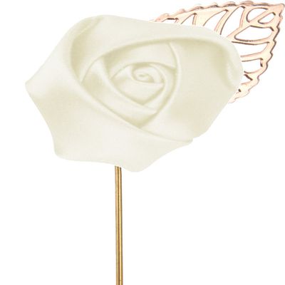 Flairs New York Gentleman's Essentials Premium Handmade Flower Lapel Pin Boutonniere (Pack of 1 Pin, Pearl White [Rose Gold Leaf])