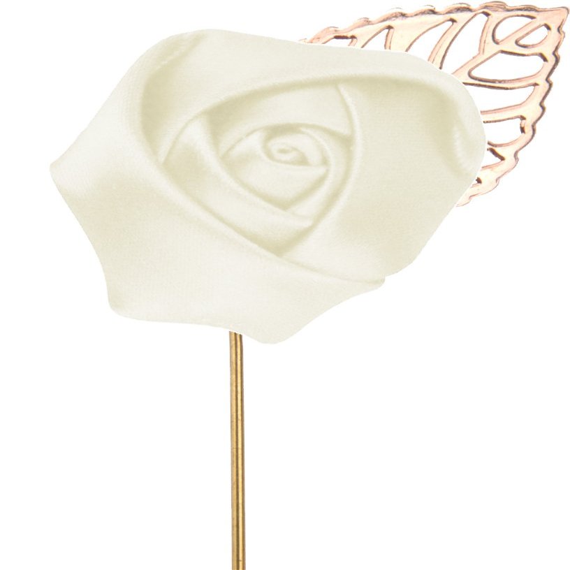 Flairs New York Gentleman's Essentials Premium Handmade Flower Lapel Pin Boutonniere (Pack of 1 Pin, Pearl White [Rose Gold Leaf])