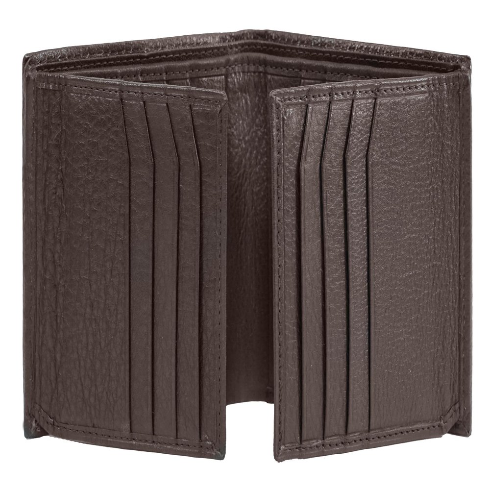 Bullz Genuine Cow Nappa leather 16 Credit Card Holder -Double Flap Out 2 ID Window Thick European Hipster Bifold wallets for men Brown