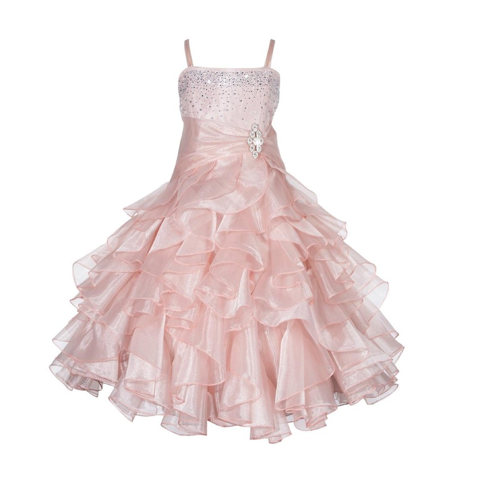 ekidsbridal Elegant Stunning Rhinestone Organza Pleated Ruffled Flower Girl Dress 164s 14