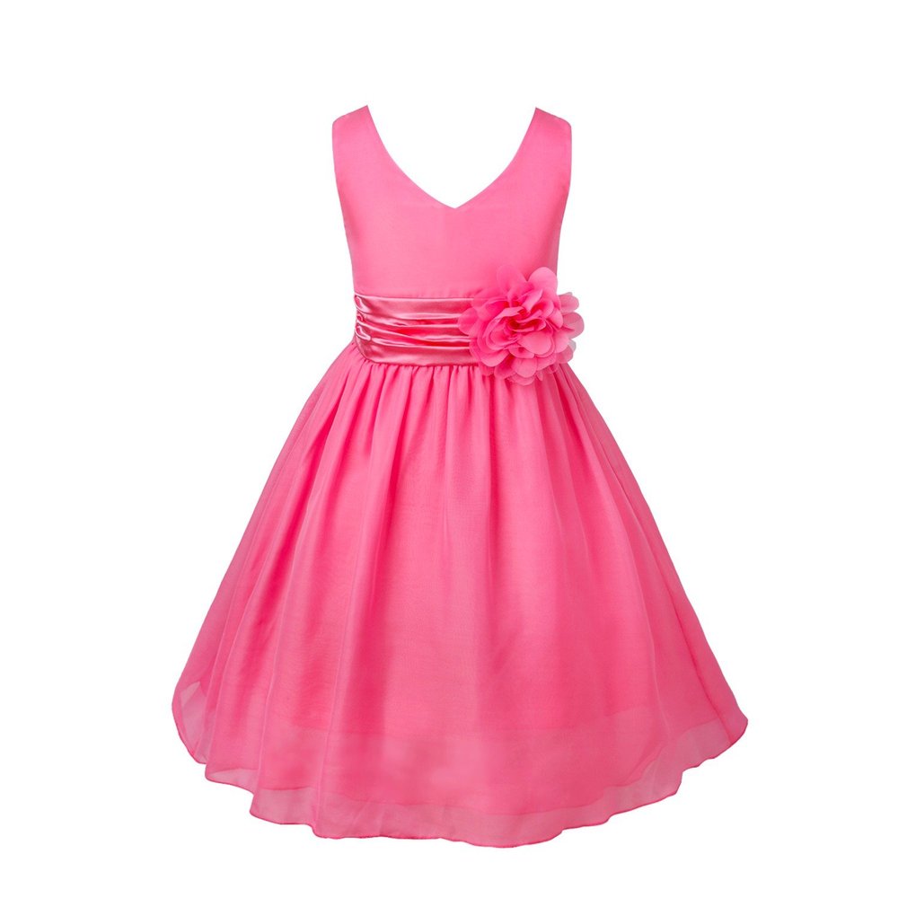 iiniim Kids Girls Chiffon Pageant Wedding Bridesmaid Summer Party Flower Girl Dress Hot Pink 6