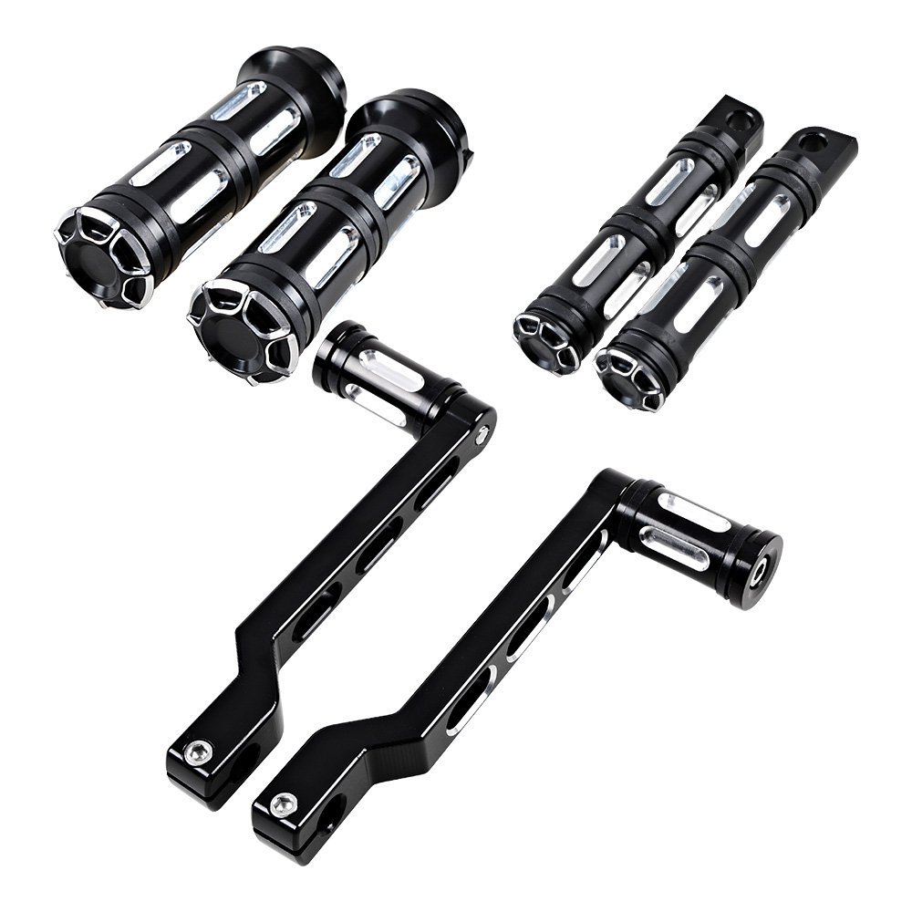 2X CNC Shift Lever Front Toe & Rear Heel + 2X Edge Cut Shifter Peg + 2X Motorcycle Edge Cut Hand Grips + 2X Edge Cut Foot Pegs Compatible with Harley