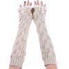 LerBen Womens Lace Knitted Fingerless Warm Gloves Long Arm Warmer Thumb Hole Mitten view 1