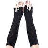 LerBen Womens Lace Knitted Fingerless Warm Gloves Long Arm Warmer Thumb Hole Mitten view 1