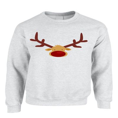 ALLNTRENDS Adult Crewneck Reindeer Face Cool Xmas Top (M, Ash)