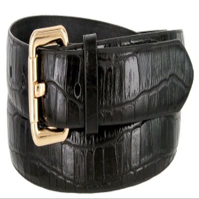 7075 Women's Skinny Alligator Embossed Leather Casual Dress Belt 1"(25mm) wide (Black, Large)