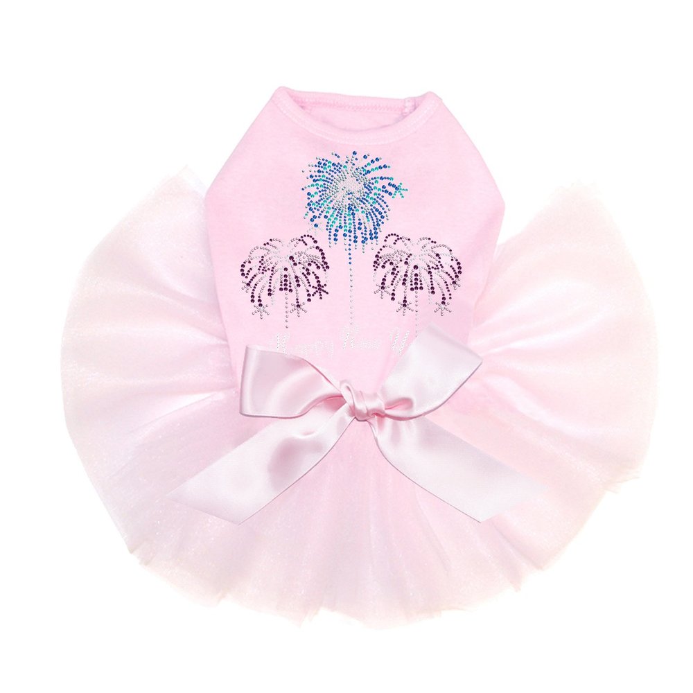 Happy New Year Fireworks - Bling Rhinestone New Year Dog Tutu Dress, 4XL Pink