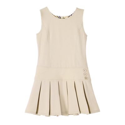 Bienzoe Girls School Uniform Jumper: Stretch Fit Pleated Hem Kids Sleeveless Dress Khaki 10
