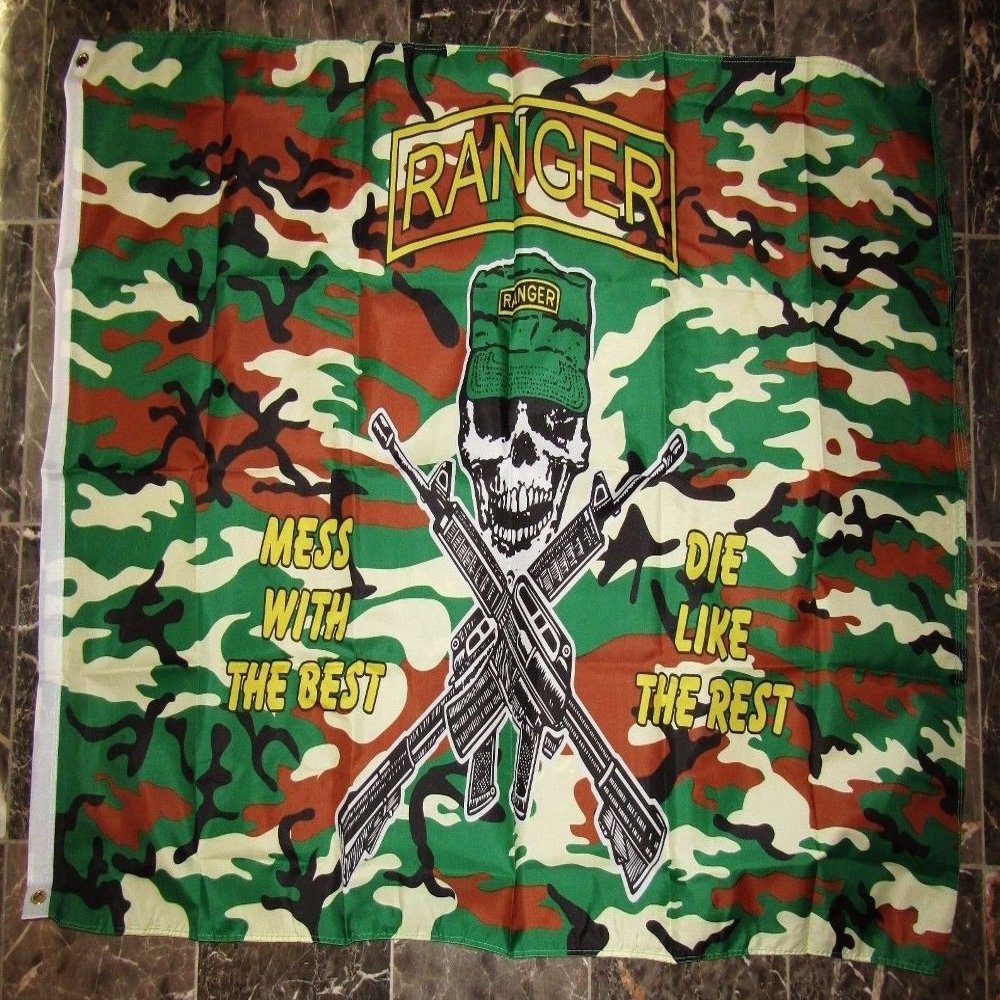 3x5 Ranger Mess With The Best Woodland Camo Camoflauge Flag 3'x5' Grommets