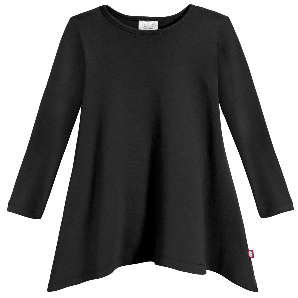 City Threads Sharkbite Shark Bite Girls Long Sleeve Tshirt Dress - Casual Everyday Cute Top Tunic Blouse Soft Natural Cotton Perfect for Sensitive Skin SPD Sensory Friendly, Black, 5