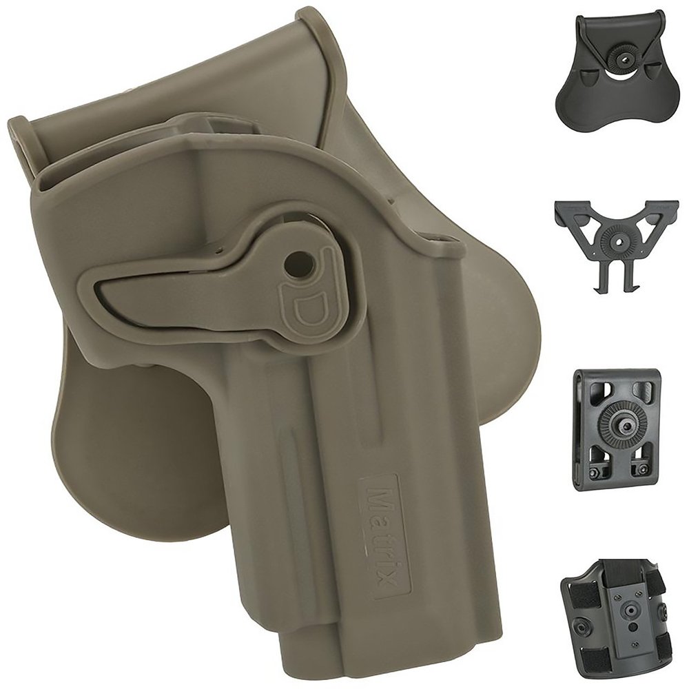 Evike Airsoft - Matrix Hardshell Adjustable Holster for M9 Series Airsoft Pistols (Type: Flat Dark Earth/Paddle Attachment) - (PID: 62431)