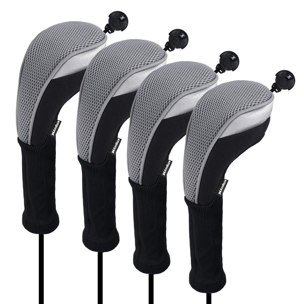 Andux 4pcs/Pack Long Neck Golf Hybrid Club Head Covers Dial No. Tag CTMT-02 Grey