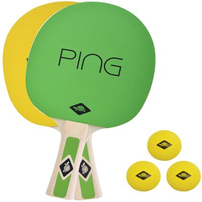 Donic-Schildkrt Ping Pong Table Tennis Set, 2 Bats with Green/Yellow Pads, 3 Yellow Balls, in a Carrying Bag