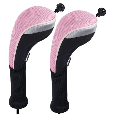 Andux 2pcs/Pack Long Neck Golf Hybrid Club Head Covers Interchangeable No. Tag CTMT-02 Pink