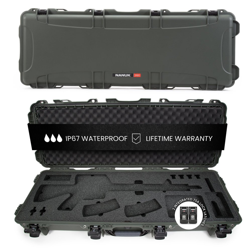 NANUK 990 Hard Case 47 with Wheels & Custom Fit Foam Insert, IP67 Waterproof & Crushproof, Rugged Construction for Ultimate Protection, Made in North America  Olive (47.1 x 17.3 x 6.6)