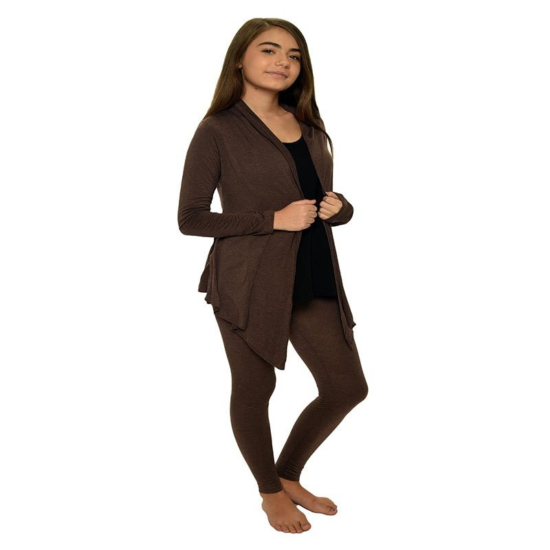 Monag Girl's Cardigan with Legging (Small, Heather Chocolate)
