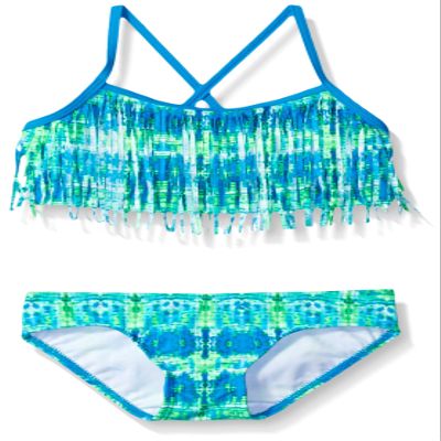 Kanu Surf Girls' Toddler Kayla Fringe Bikini Swimsuit, Blue/Green, 2T