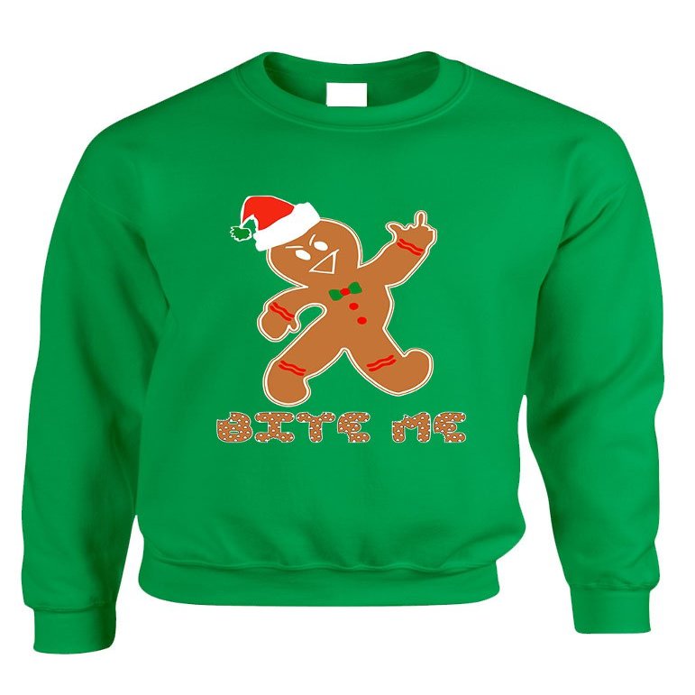 ALLNTRENDS Adult Sweatshirt Bite Me Gingerbread Ugly Christmas Funny Top (S, Irish Green)