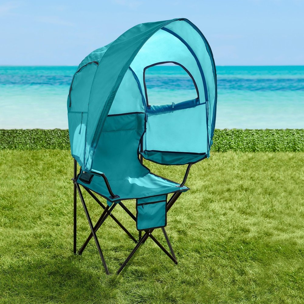 BrylaneHome Outdoor Oversized Canopy Tent Camp Chair Shade Folding Cupholder Zip Windows Storage Carrying Case Beach Yard Trip- Weight Capacity 350LB - Breeze