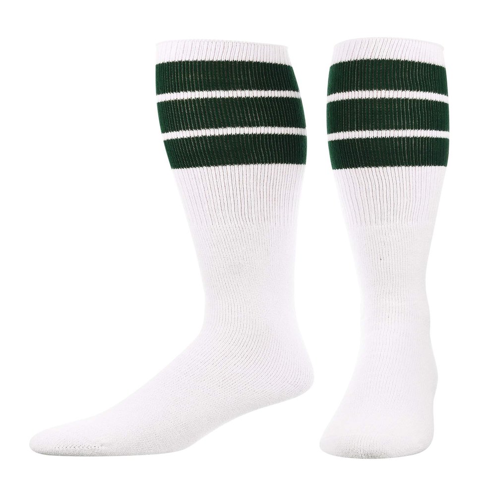 TCK Retro 3 Stripe Tube Socks (Dark Green, Large)