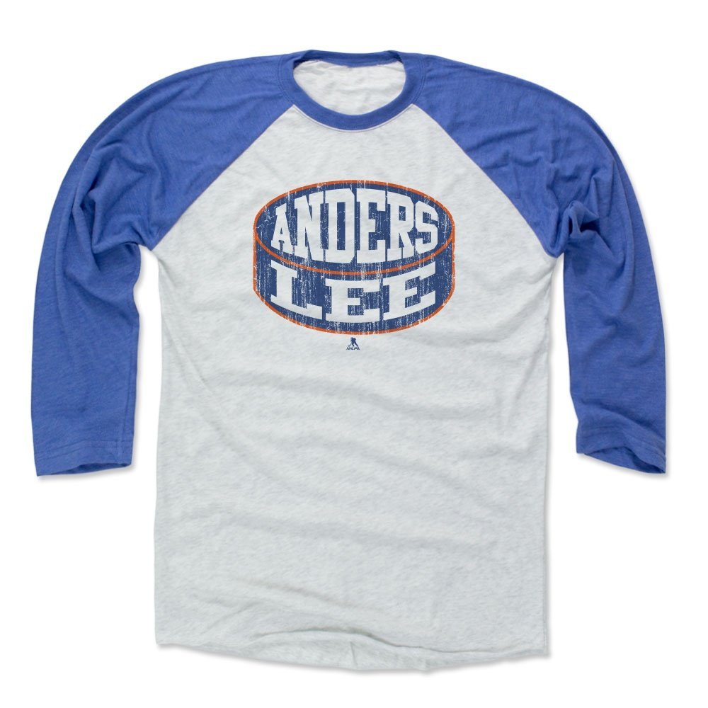 500 LEVEL Anders Lee Tee Shirt (Baseball Tee, XXX-Large, Royal/Ash) - New York Raglan Tee - Anders Lee Puck B