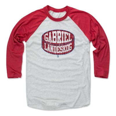 500 LEVEL Gabriel Landeskog Tee Shirt (Baseball Tee, XXX-Large, Red/Ash) - Colorado Raglan Tee - Gabriel Landeskog Puck R