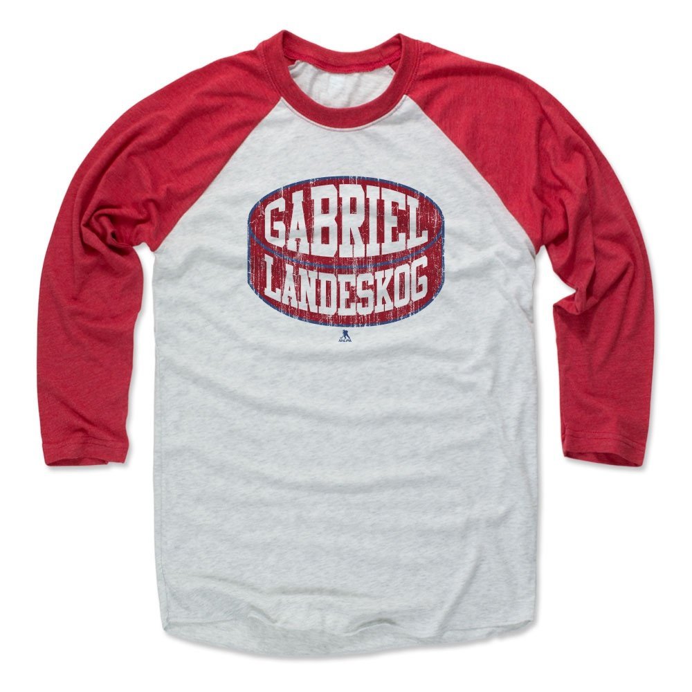 500 LEVEL Gabriel Landeskog Tee Shirt (Baseball Tee, XXX-Large, Red/Ash) - Colorado Raglan Tee - Gabriel Landeskog Puck R