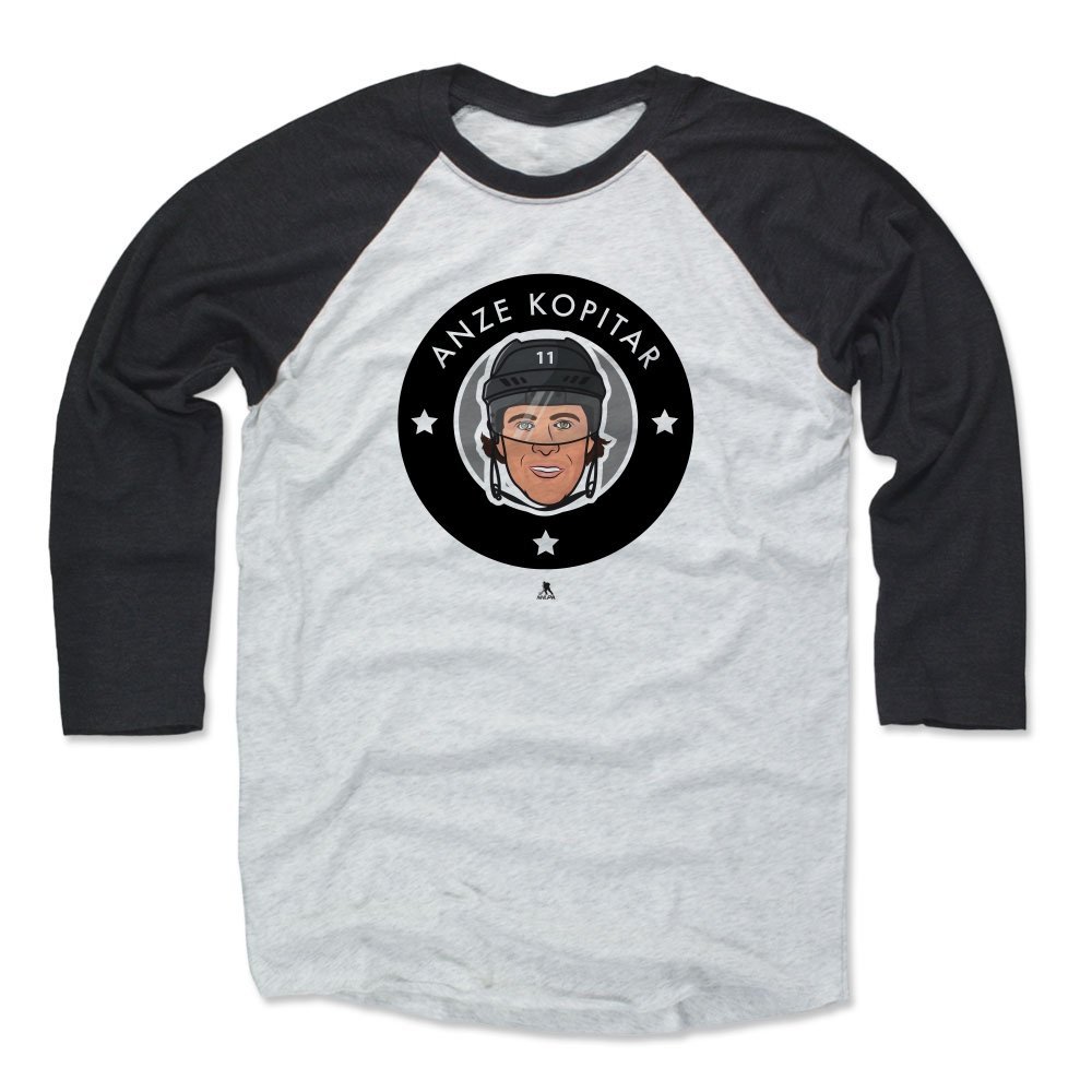 500 LEVEL Anze Kopitar Tee Shirt (Baseball Tee, XXX-Large, Black/Ash) - Los Angeles Raglan Tee - Anze Kopitar 3 Stars S