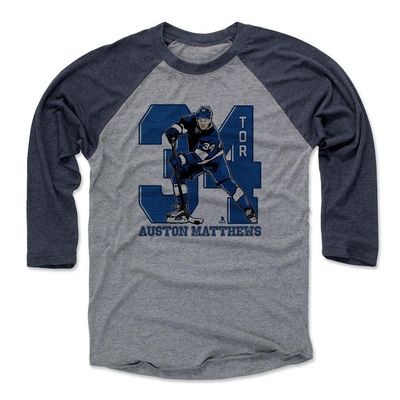500 LEVEL Auston Matthews Baseball Shirt XXX-Large Navy/Heather Gray - Toronto Hockey Fan Apparel - Auston Matthews Game B