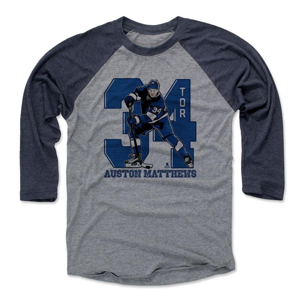 500 LEVEL Auston Matthews Baseball Shirt XXX-Large Navy/Heather Gray - Toronto Hockey Fan Apparel - Auston Matthews Game B