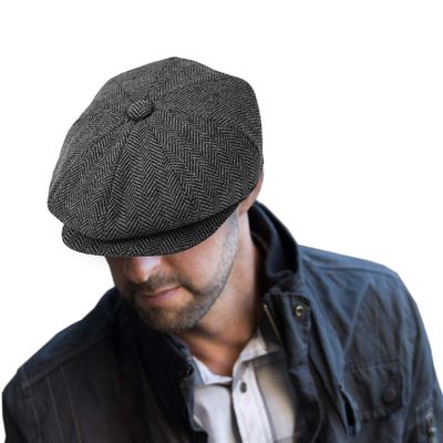 Men's Classic 8 Panel Wool Blend Newsboy Snap Brim Collection Hat (L, NSB2317)