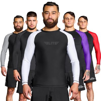 Elite Sports New Item Full Long Sleeve Compression, MMA, BJJ, No Gi, Cross Training Rash Guard, X-Large, White