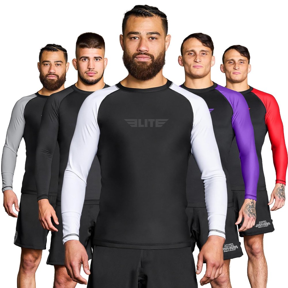 Elite Sports New Item Full Long Sleeve Compression, MMA, BJJ, No Gi, Cross Training Rash Guard, X-Large, White