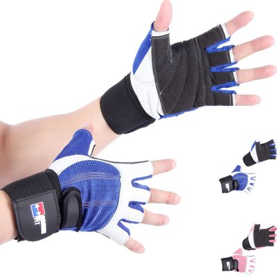 Brawn Fit Workout Gloves for Men and Women - Soft Leather Weight Lifting Gloves with Wrist Support, Padded Design Best for Gym, Exercise, Training, Barbell Workout- 1 Pair Large Size - Blue and White