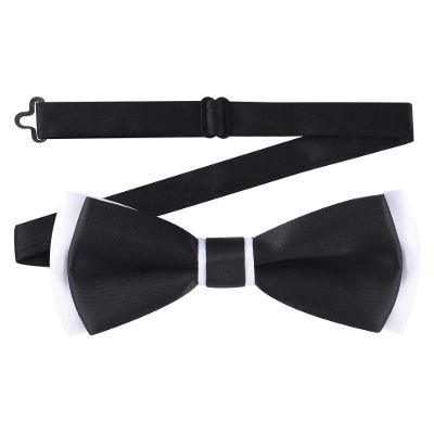 AWAYTR Men's Pre Tied Bow Ties for Wedding Party Fancy Plain Adjustable Bowties Necktie (Black&white)