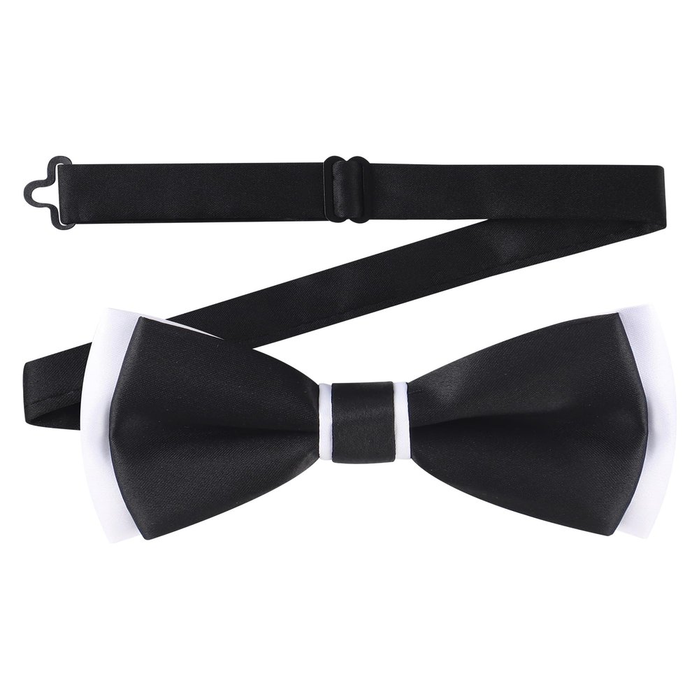 AWAYTR Men's Pre Tied Bow Ties for Wedding Party Fancy Plain Adjustable Bowties Necktie (Black&white)