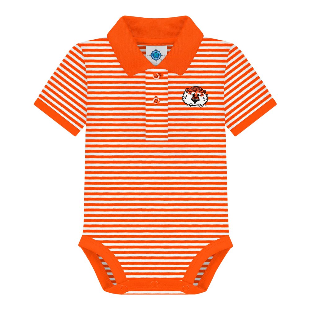 Creative Knitwear Auburn University Aubie Head Newborn Striped Polo Bodysuit,Orange,0-3 Months