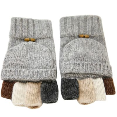 Adorrable Men's Wool Glove Mitten Fingerless Crochet Winter Warm Convertible Knitted Gloves, Light Grey