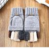 Adorrable Men's Wool Glove Mitten Fingerless Crochet Winter Warm Convertible Knitted Gloves, Light Grey view 2