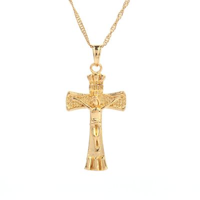 24K Gold Plated Jesus Christ On the Cross Crucifix Pendant Necklace Jewelry