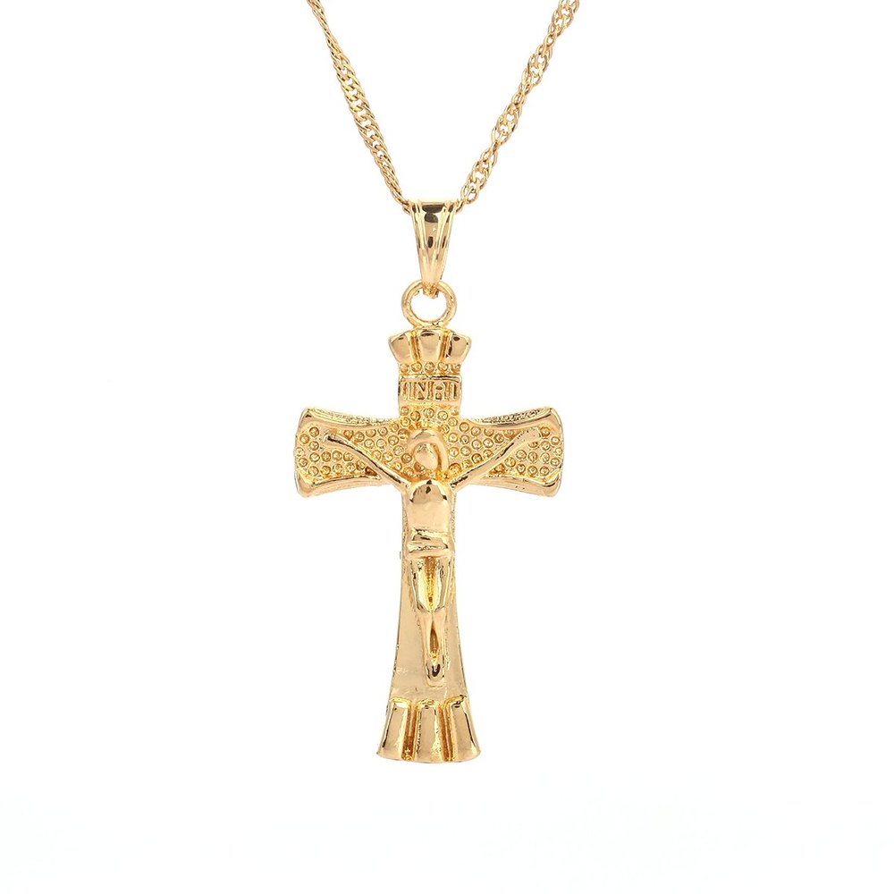 24K Gold Plated Jesus Christ On the Cross Crucifix Pendant Necklace Jewelry
