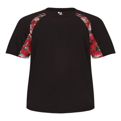 Badger Sport Black/Red Digi-Camo Youth SM Short Sleeve