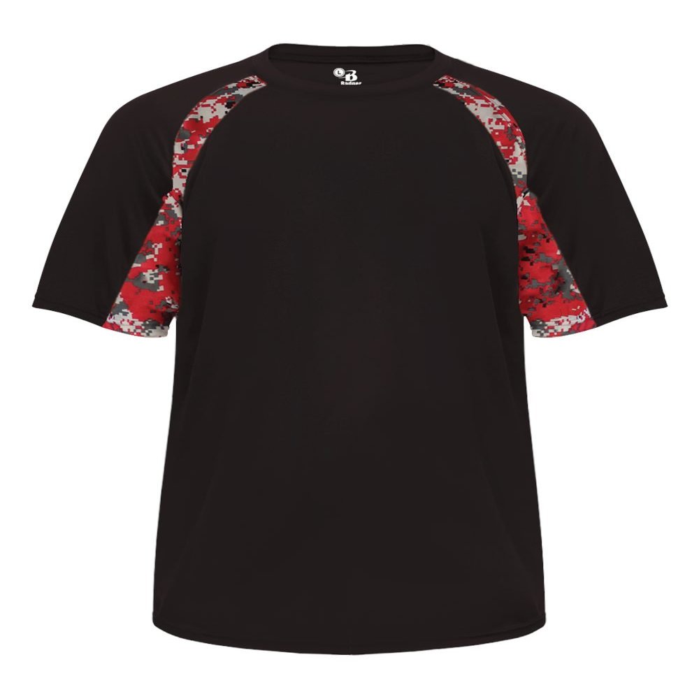 Badger Sport Black/Red Digi-Camo Youth SM Short Sleeve