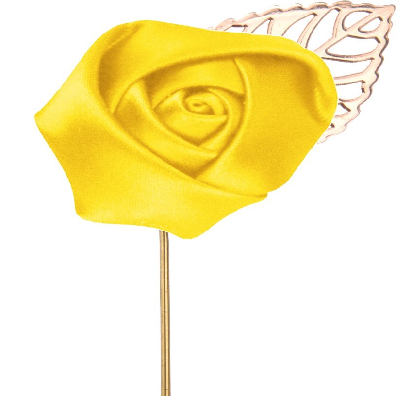 Flairs New York Gentleman's Essentials Premium Handmade Flower Lapel Pin Boutonniere (Pack of 1 Pin, Daisy Yellow [Rose Gold Leaf])