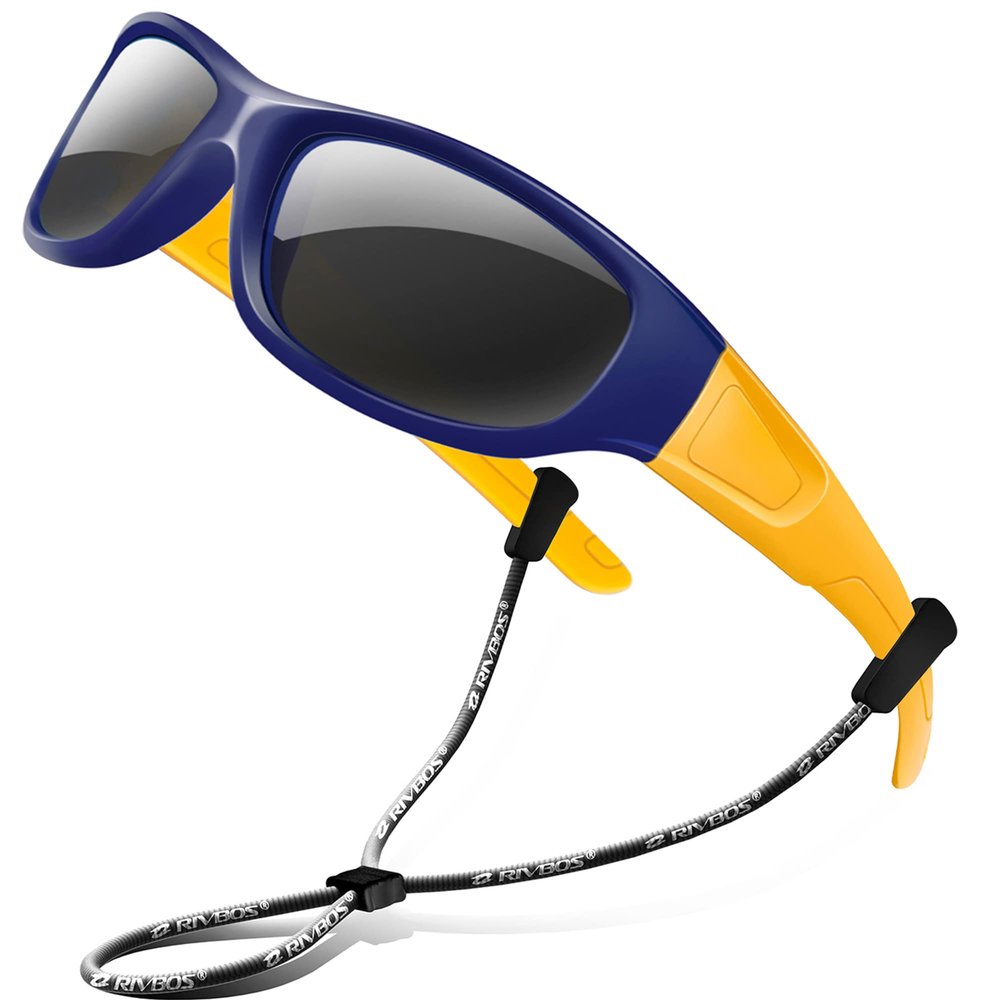 RIVBOS Kids Sunglasses Polarized UV Protection Flexible Rubber Glasses Shades with Strap for Boys Girls RBK037-Navy Blue