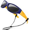 RIVBOS Kids Sunglasses Polarized UV Protection Flexible Rubber Glasses Shades with Strap for Boys Girls RBK037-Navy Blue view 1