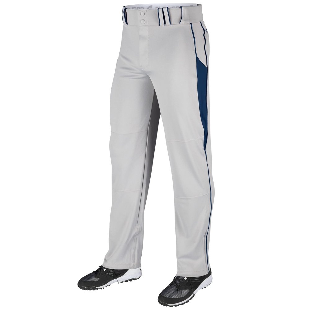 CHAMPRO boys Champro Youth Triple Crown Open Bottom Baseball Pant w Geometric Side Insert, Grey, Navy, Medium US
