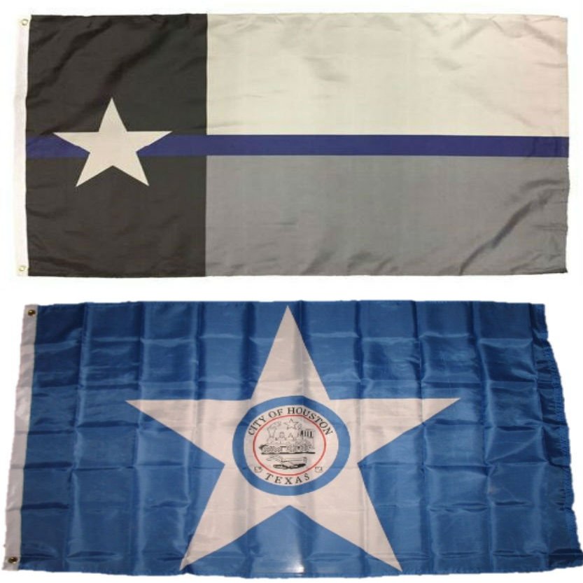 3x5 3'x5' Wholesale State of Texas Police Blue Line & City of Houston Flag Combo